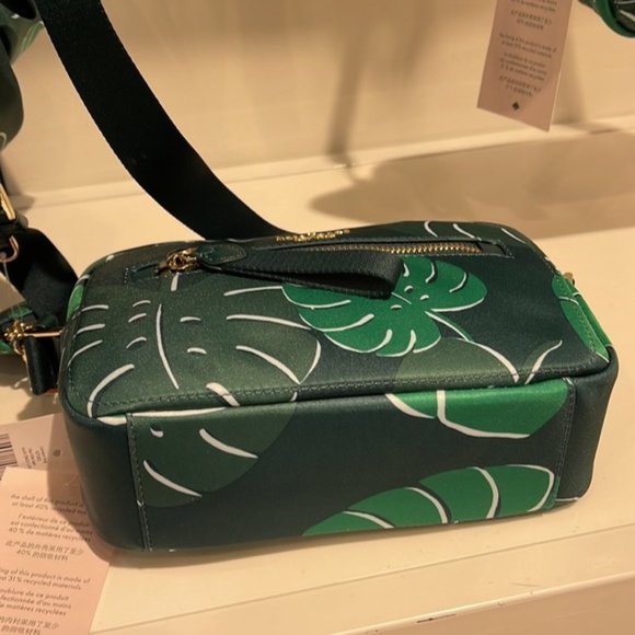 Kate Spade Chelsea Monstera Leaves Printed Nylon Camera Bag Green Multi - Picture 9 of 16